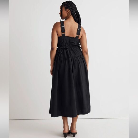 Madewell NWT Petite Halter Tiered Midi Dress Size 4P in Black Poplin Cotton - Picture 4 of 8